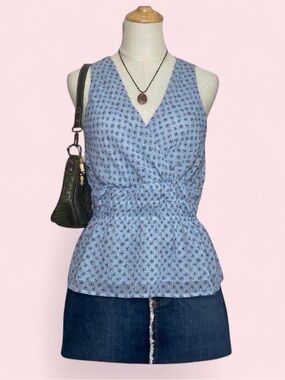 Miami Light Blue Floral Sleeveless Blouse Top S